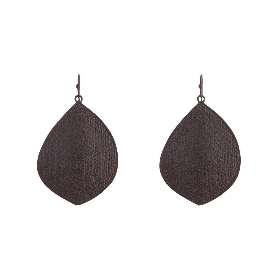 Black Textured Leaf Drop Earrings
