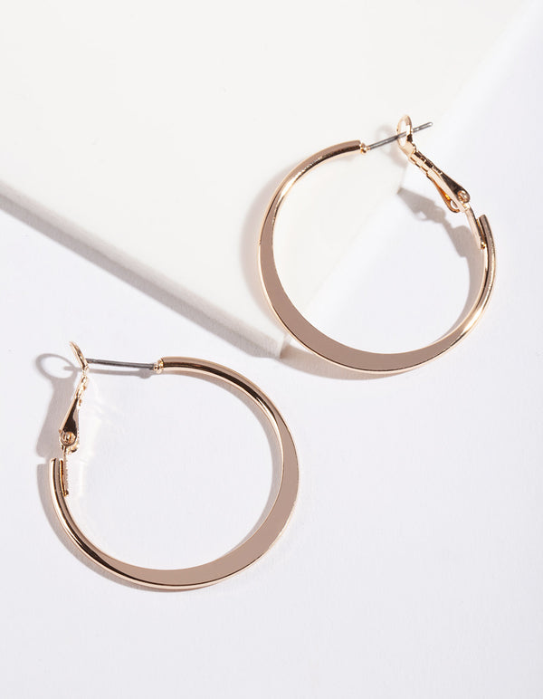 Gold Flat Edge Hoop Earrings