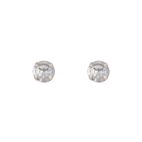 Silver Diamante 5 Claw Round Stud Earrings