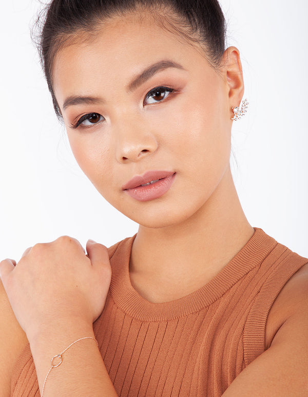 Rose Gold Greek Leaf Jacket Stud Earrings