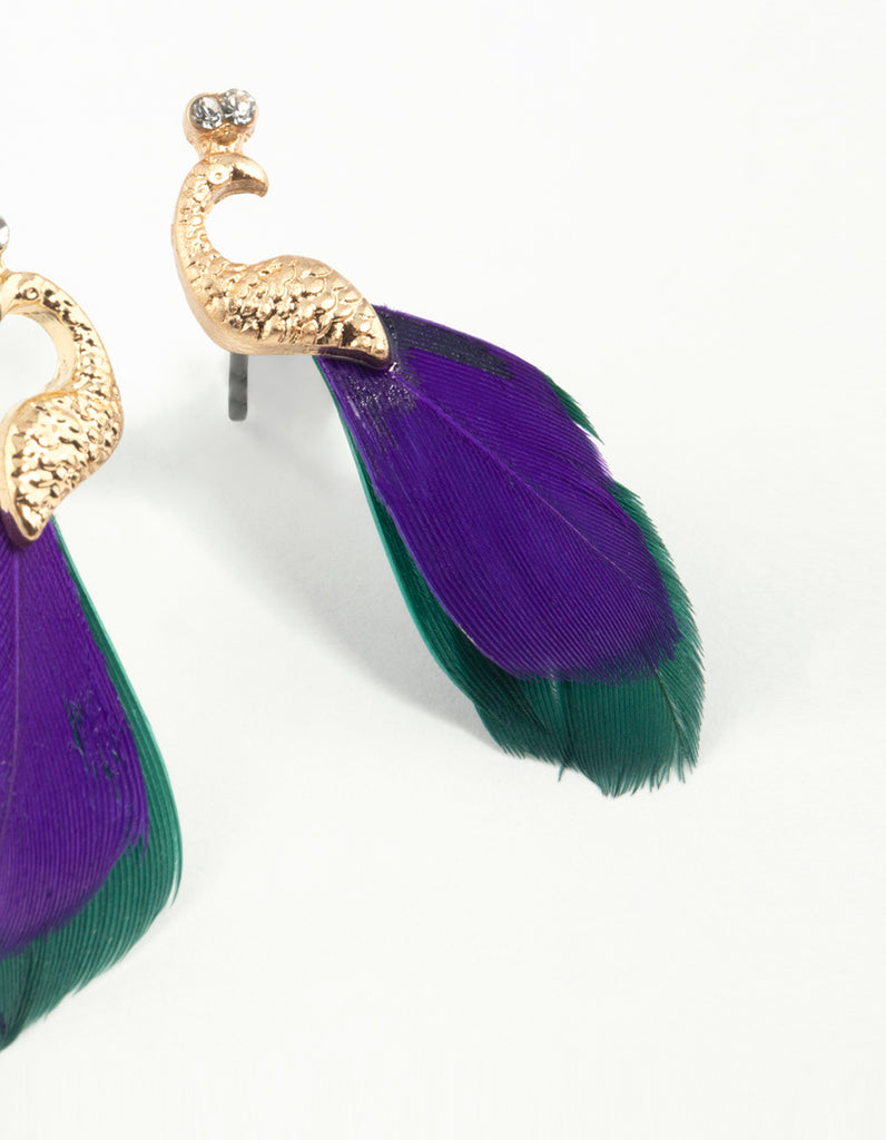 Blue Green Feather Mini Peacock Earrings Lovisa