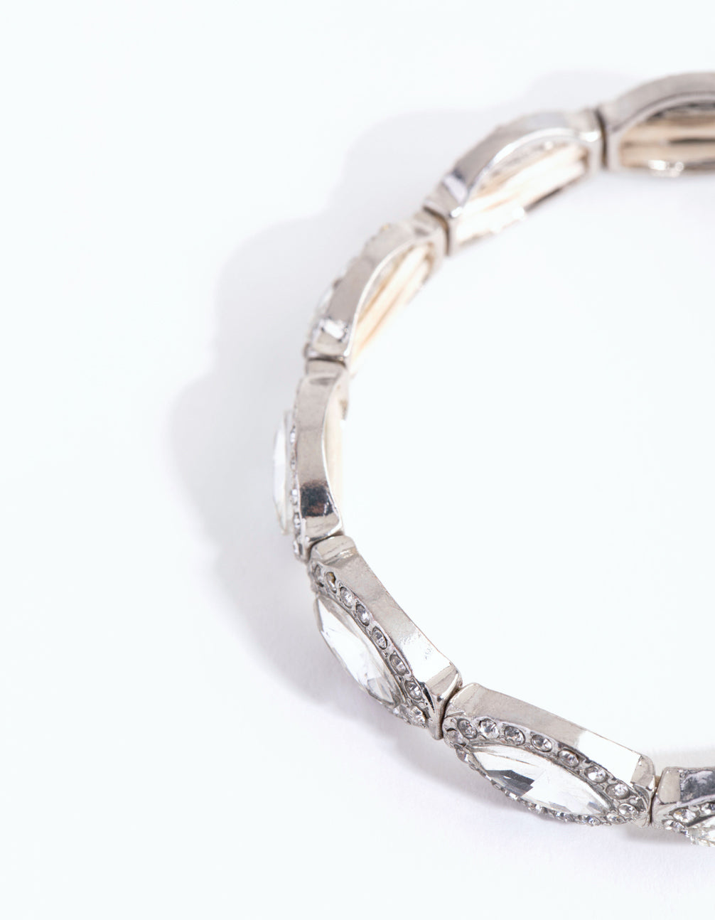 Silver Navette Stone Evil Eye Stretch Bracelet