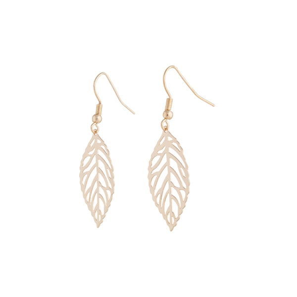 Gold Filigree Leaf Drop Earrings