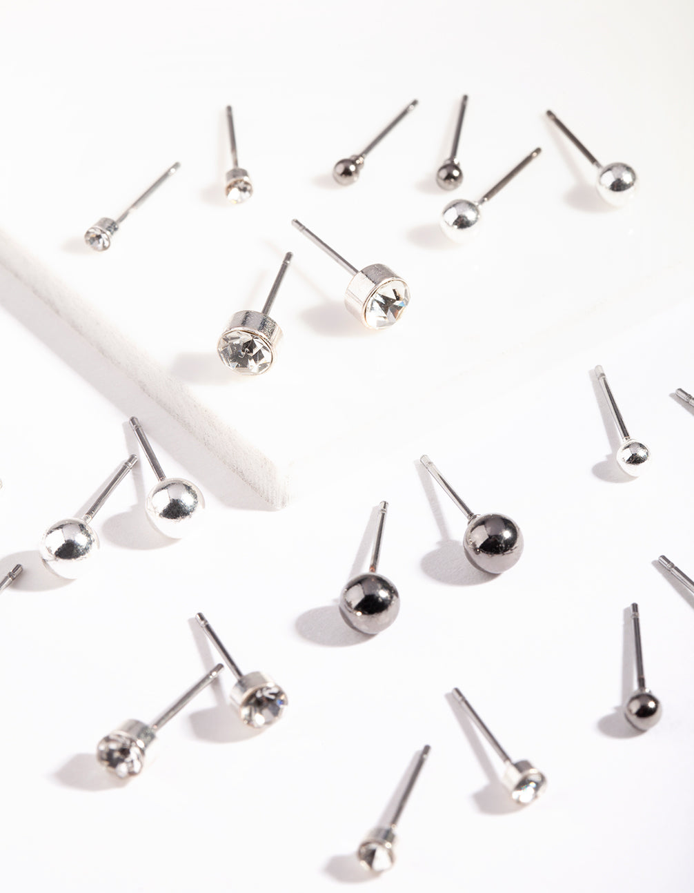 Silver Diamante Tiny Graduated Black Earrings 12-Pack