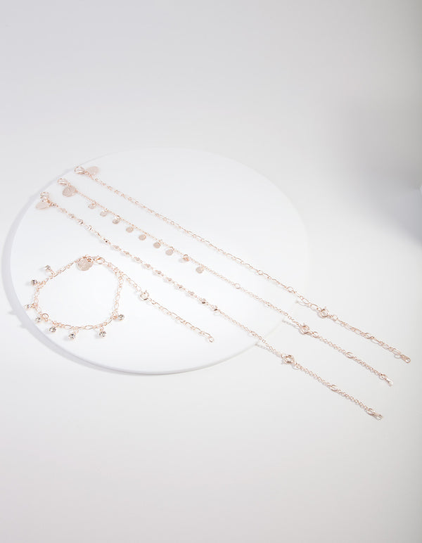 Rose Gold Disc Bracelet Anklet 4-Pack