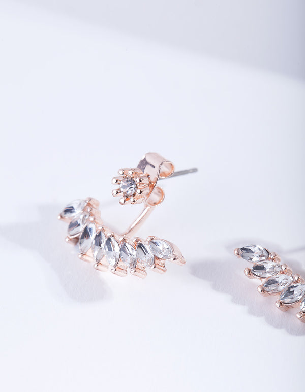 Rose Gold Navette Drop Jacket Earrings