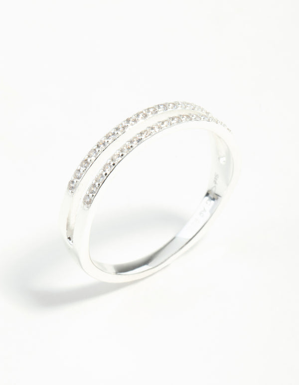 Sterling Silver Double Row Diamante Ring