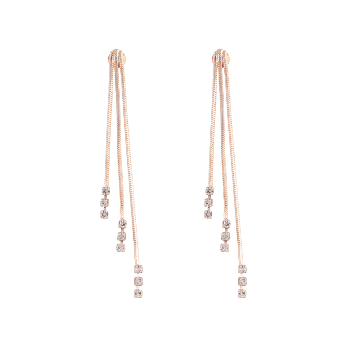 Rose Gold Triangle Diamante Snake Chain Earrings