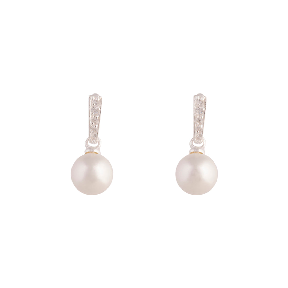 Sterling Silver Diamante Drop Pearl Earrings