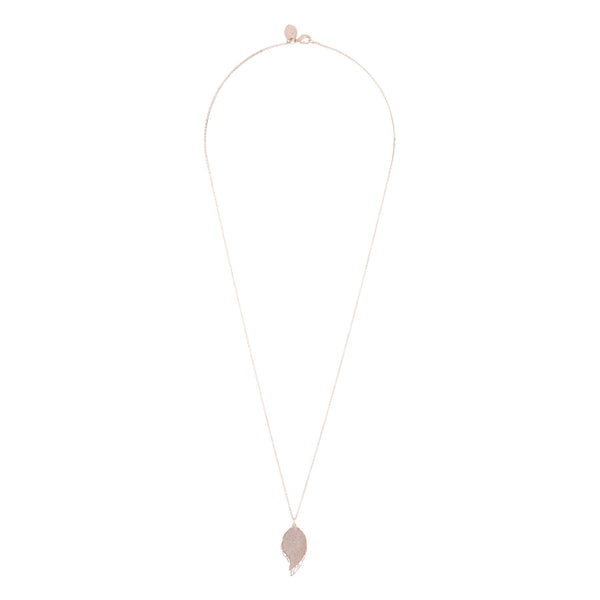 Rose Gold Glitter & Cut Out Leaf Pendant Necklace
