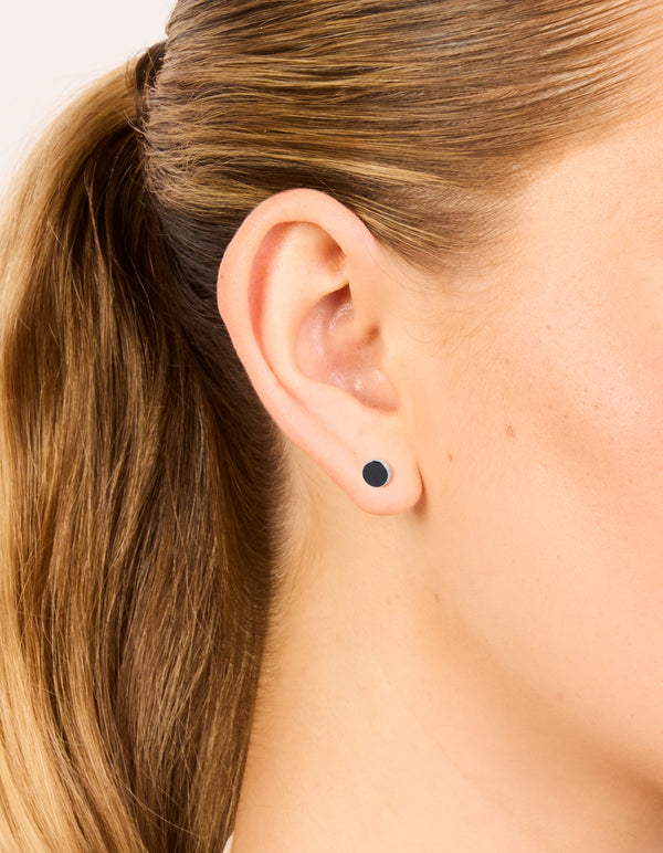 Silver Black Disc Earrings
