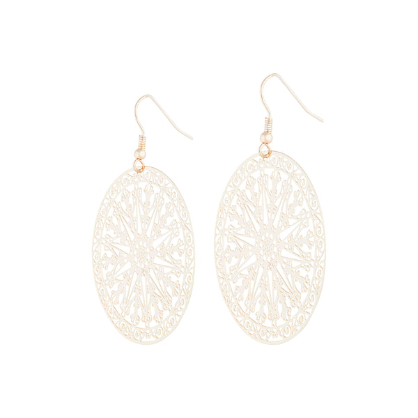 Gold Circular Filigree Stamp Drop Earrings