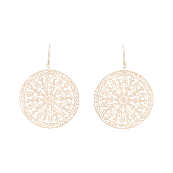 Gold Circular Filigree Stamp Drop Earrings