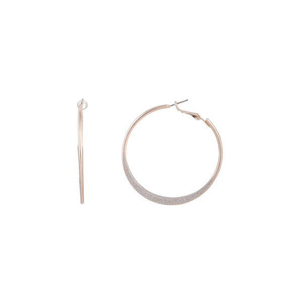 Rose Gold Flat Edge Glitter Hoop Earrings