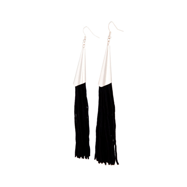 Rose Gold Cap Black Tassel Earrings