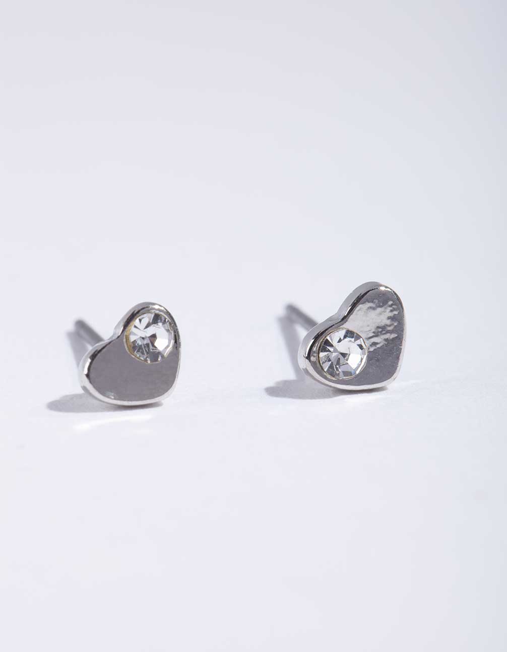 Silver Mini Diamante Heart Stud Earrings