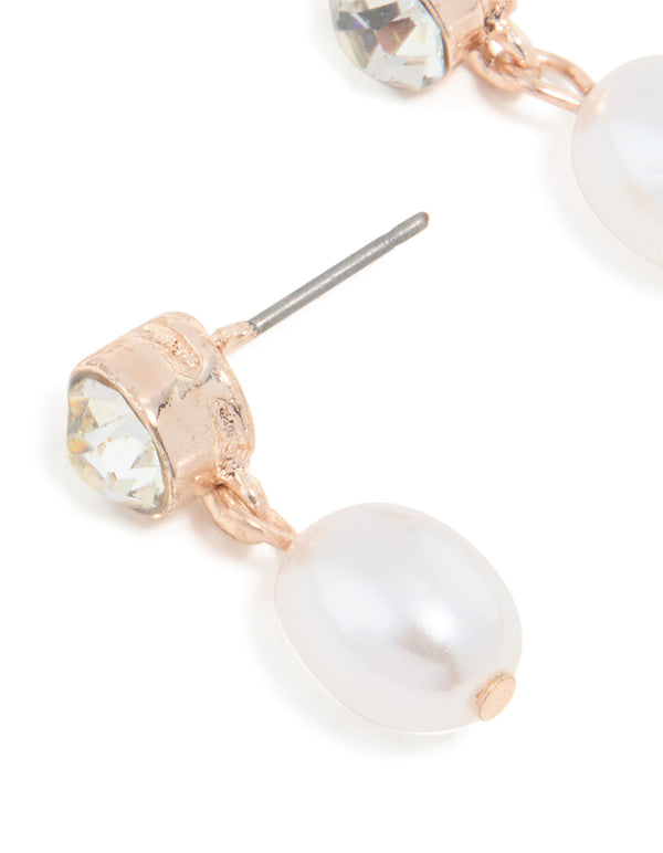 Rose Gold Pearl Drop Stone Stud Earrings