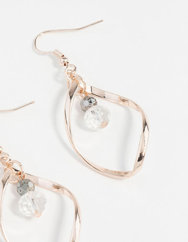 Rose Gold Twist Bead Drop Earrings