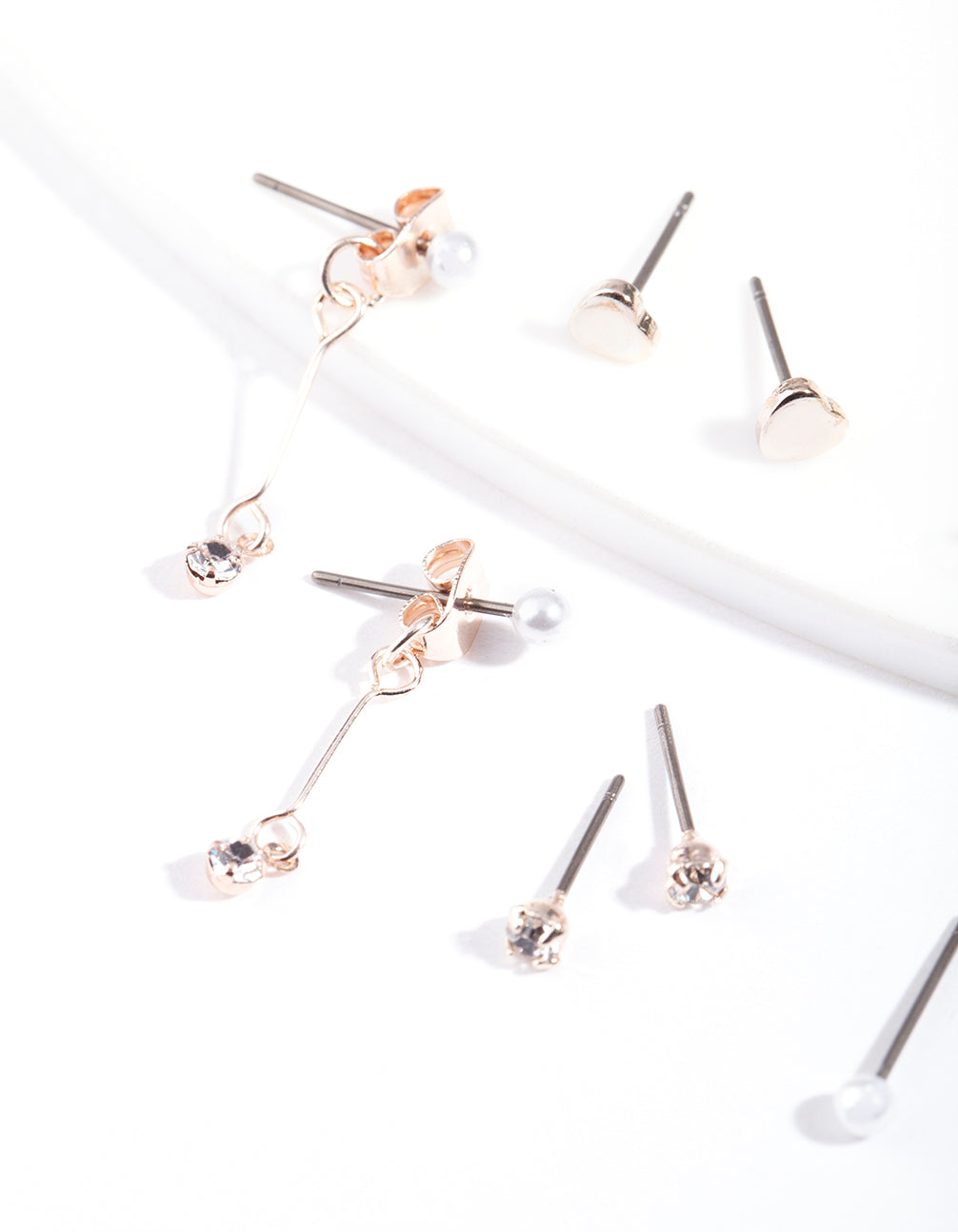 Rose Gold Delicate Stud Earring 5-Pack