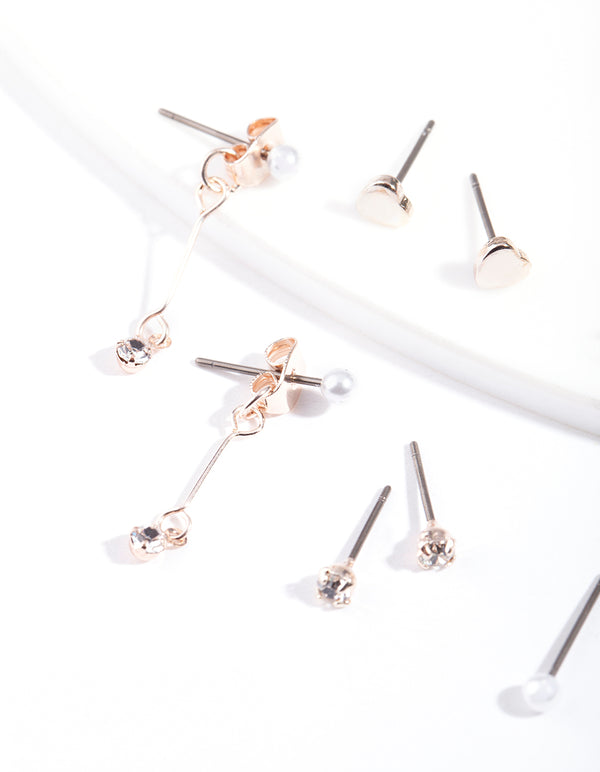Rose Gold Delicate Stud Earring 5-Pack