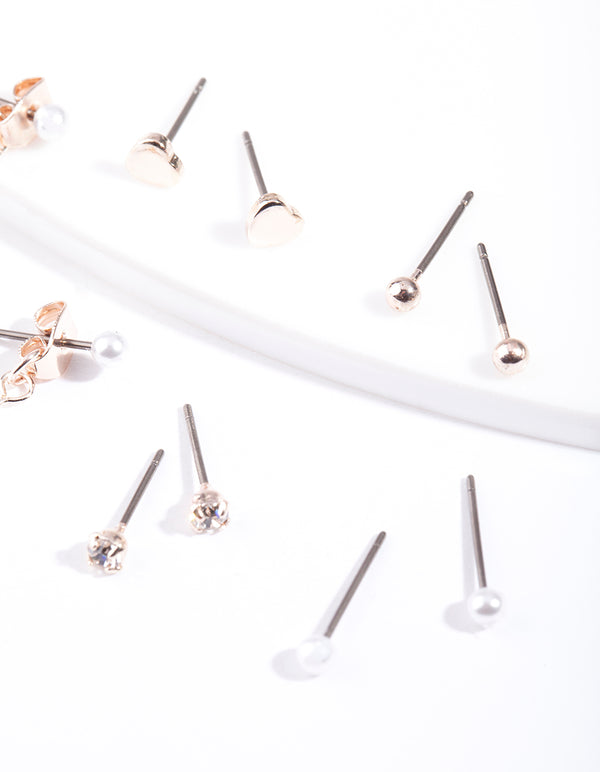 Rose Gold Delicate Stud Earring 5-Pack