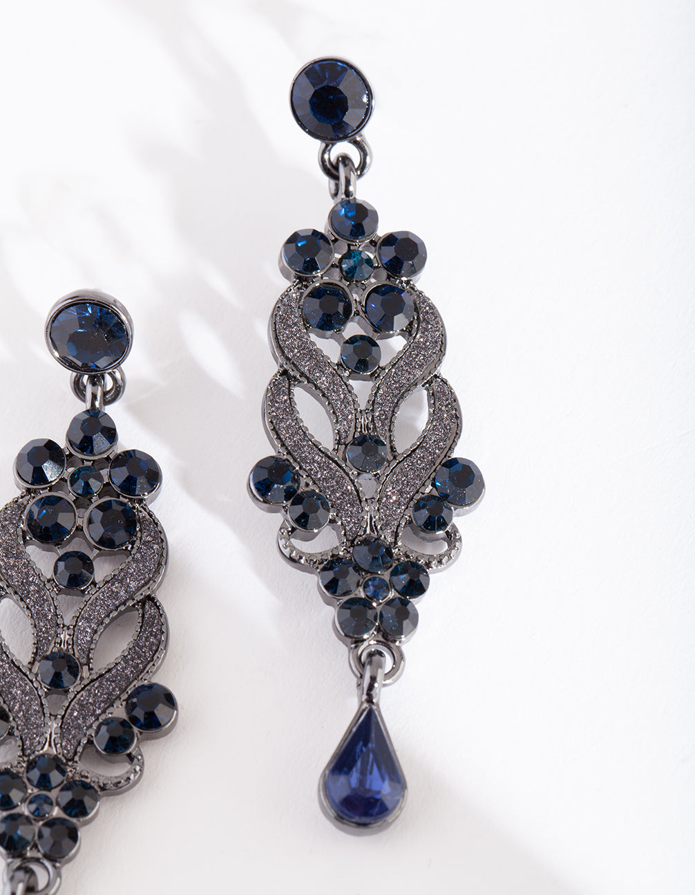 Gunmetal Blue Crystal Swirl Earrings