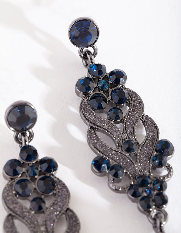 Gunmetal Blue Crystal Swirl Earrings
