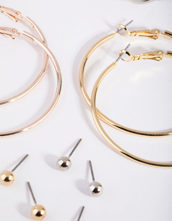 Mixed Metal Stud & Hoop Earring Pack