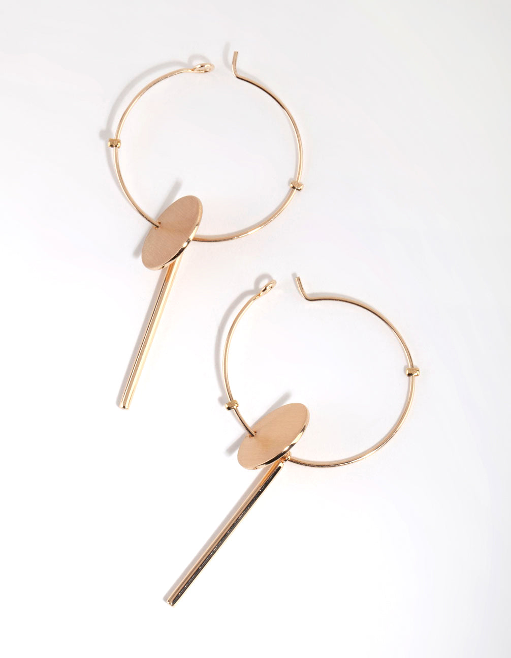 Gold Disc Drop Hoop Earrings