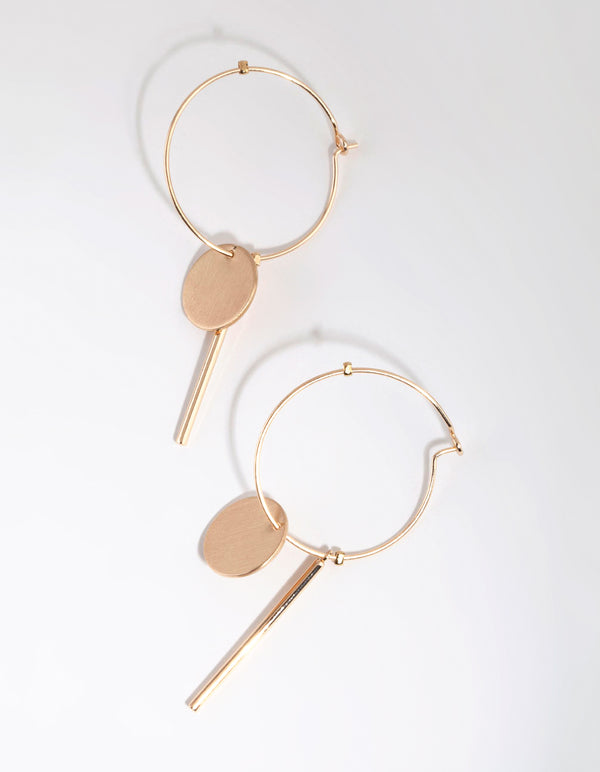 Gold Disc Drop Hoop Earrings