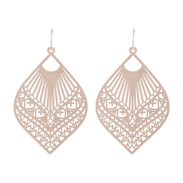 Rose Gold Heart Stamp Drop Earrings