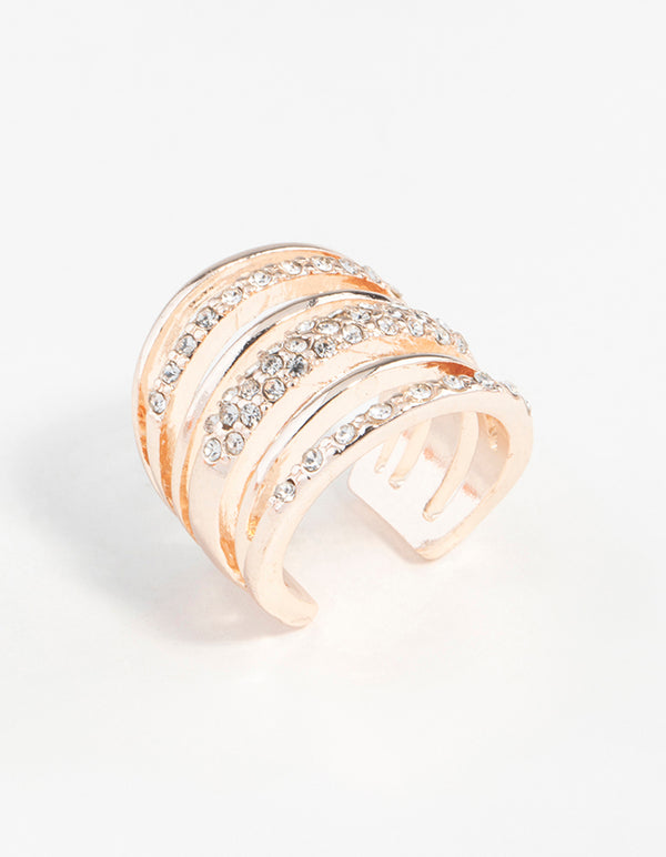 Rose Gold Six Layer Diamante Band Ring