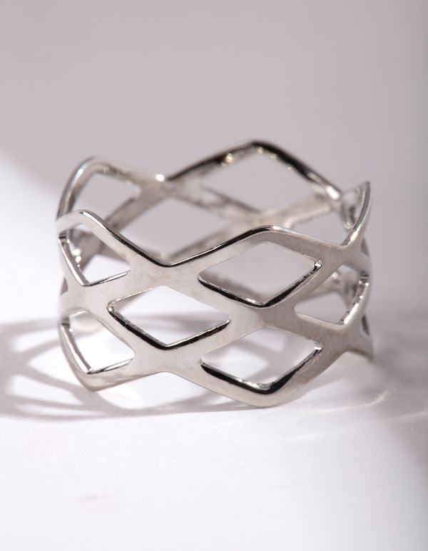 Rhodium Multi Cross Over Ring