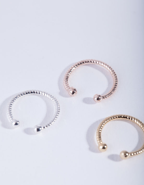Mixed Metal Diamond Cut Septum Nose Ring Pack