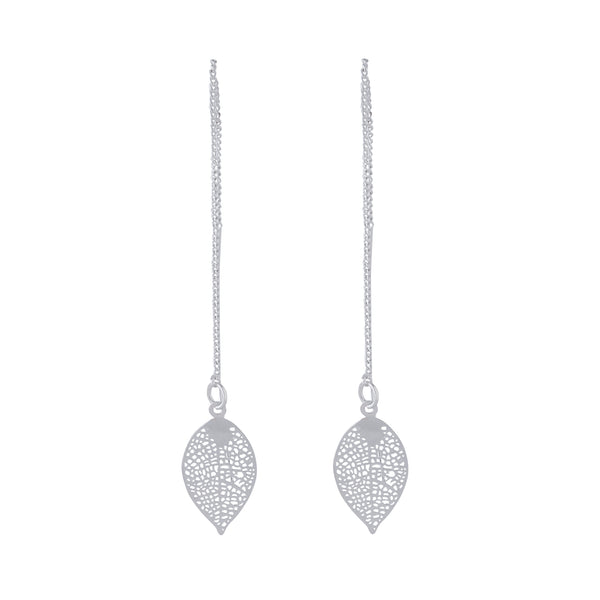 Silver Filigree Leaf Thread Through Earrings