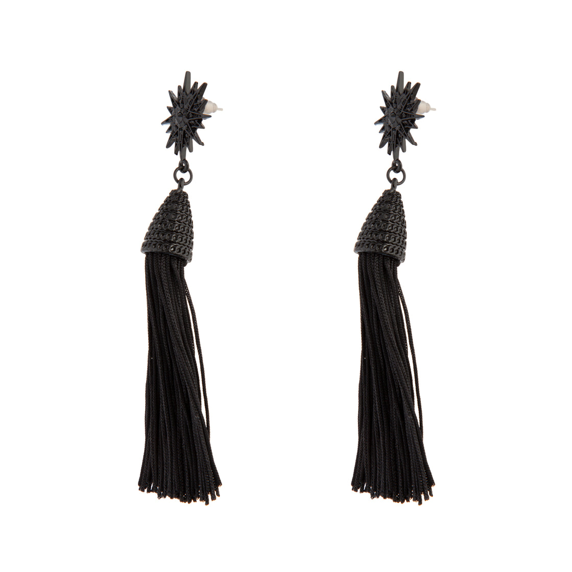 Black String Tassel Drop Earrings
