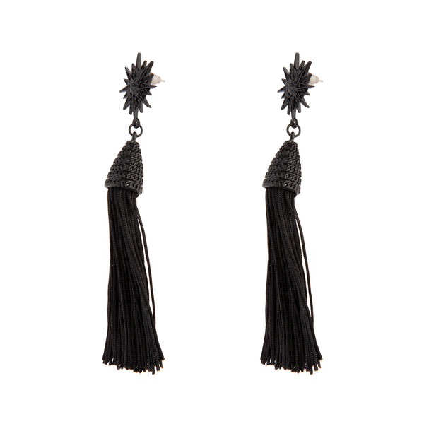 Black String Tassel Drop Earrings