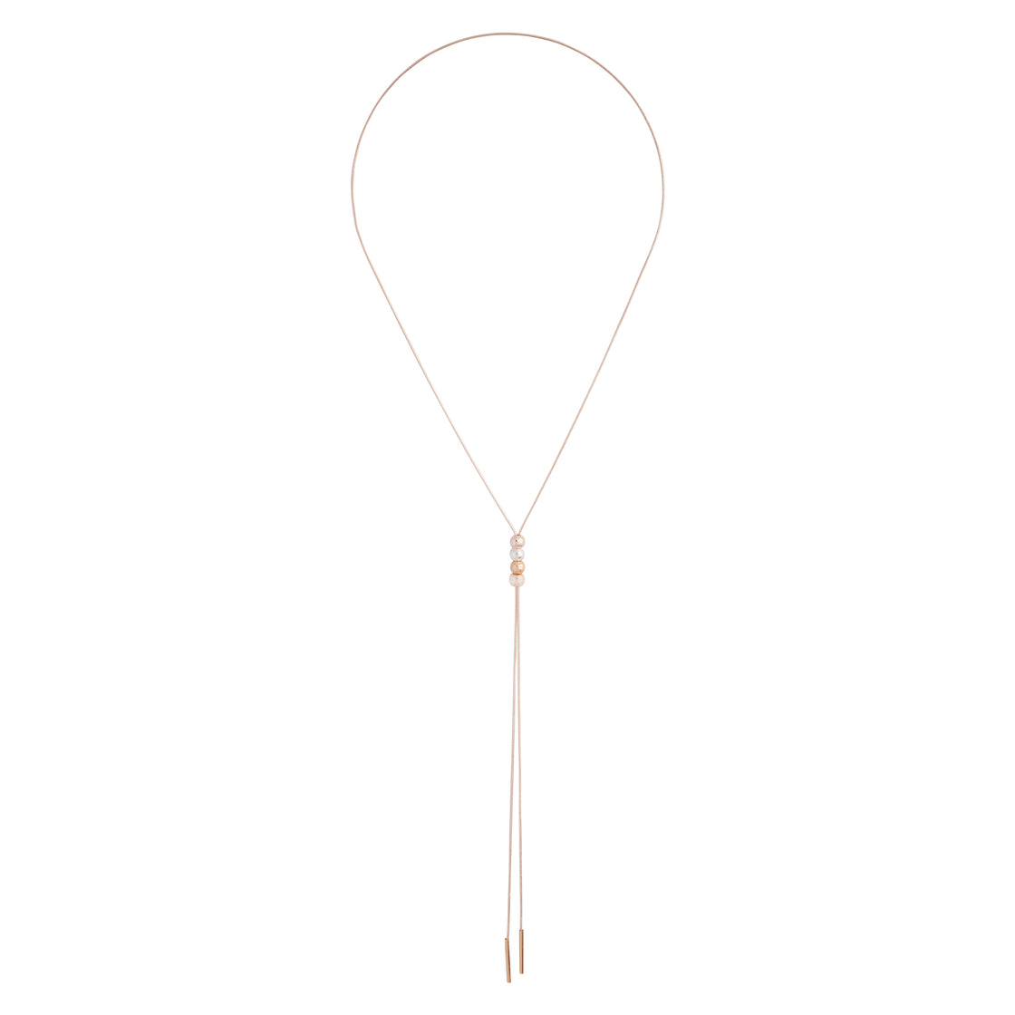 Rose Gold Long Lariat Metallic Bead Necklace