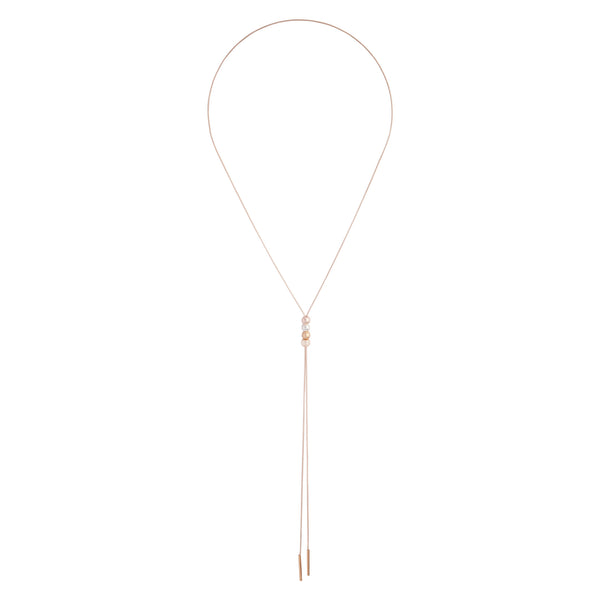 Rose Gold Long Lariat Metallic Bead Necklace