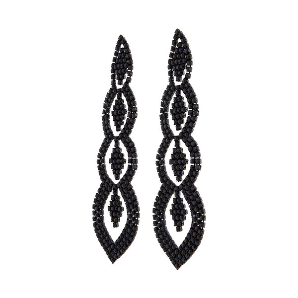 Black Diamante Graduating Teardrop Earrings