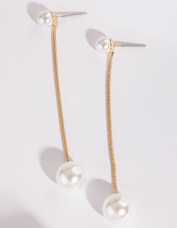 Gold Snake Pearl Chain Earrings