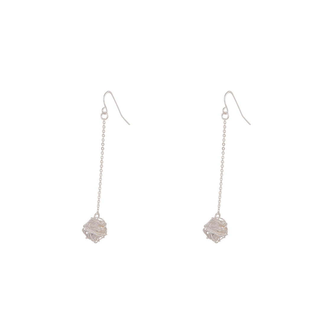 Silver Wire Wrap Ball Drop Earrings