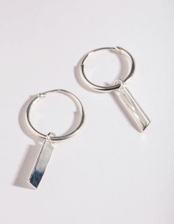 Sterling Silver Bar Drop Hoop 14mm Earrings