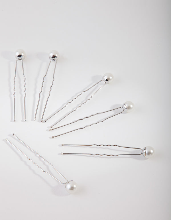 Silver Pearl Bun Pins