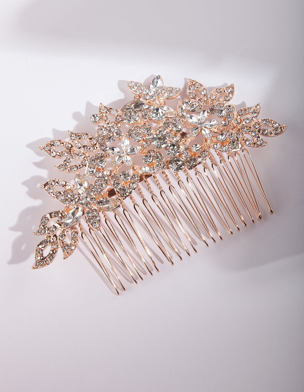 Rose Gold Crystal Floral Comb