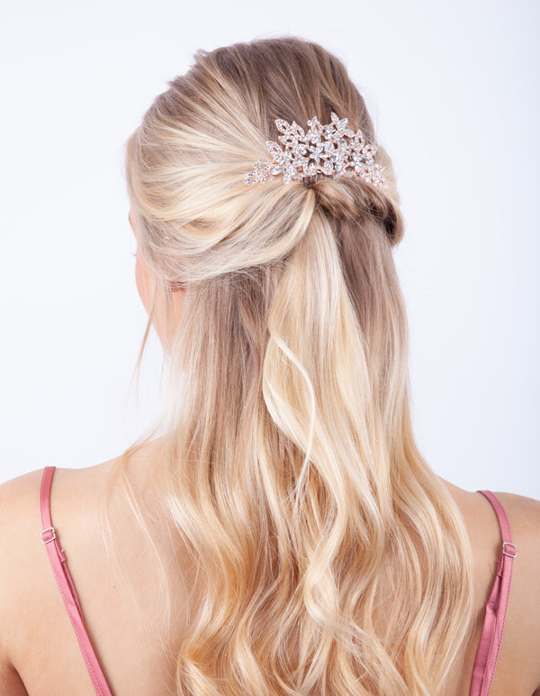 Rose Gold Crystal Floral Comb