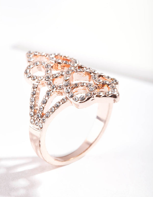 Rose Gold Geometric Diamante Ring