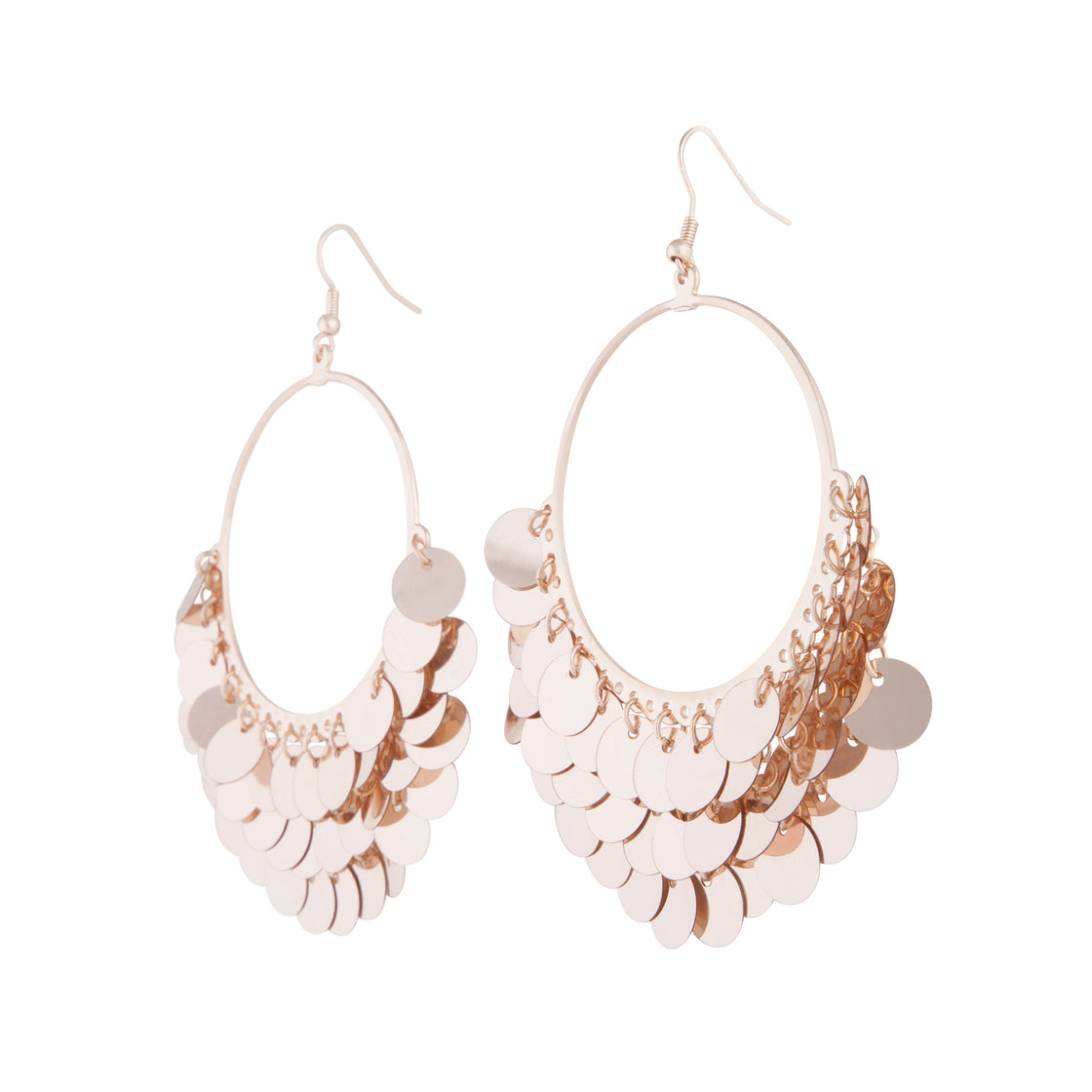 Rose Gold Drop Hoop Sequin Earrings