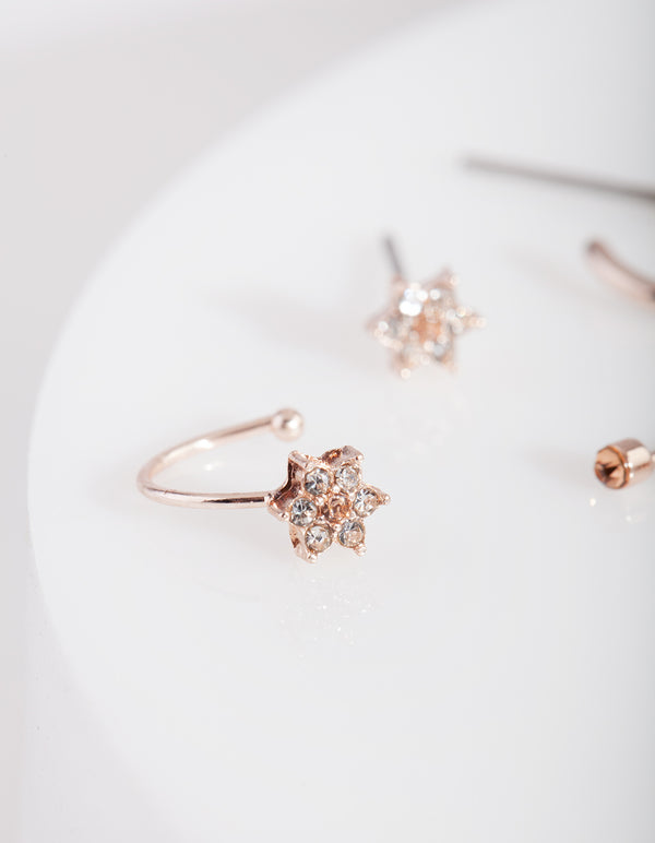 Rose Gold Flower Stud & Hoop Earring Pack