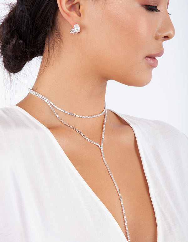 Silver Cup Chain Diamante Layered Choker